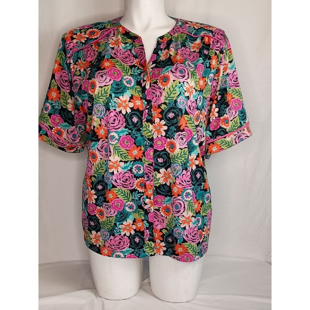 Women's Size XXL Floral Button-Front Blouse Butter Soft